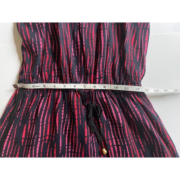 Womens Red Black Pink Abstract Stripe Spaghetti Strap Drawstring Waist Romper M - Picture 4 of 6